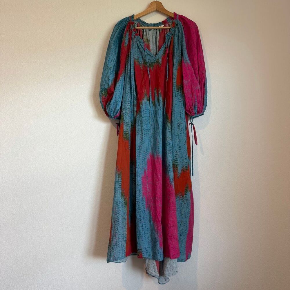 Rhode Blue Red Pink Abstract Print 3/4 Sleeve Maxi Dress Women's Size XS/Small